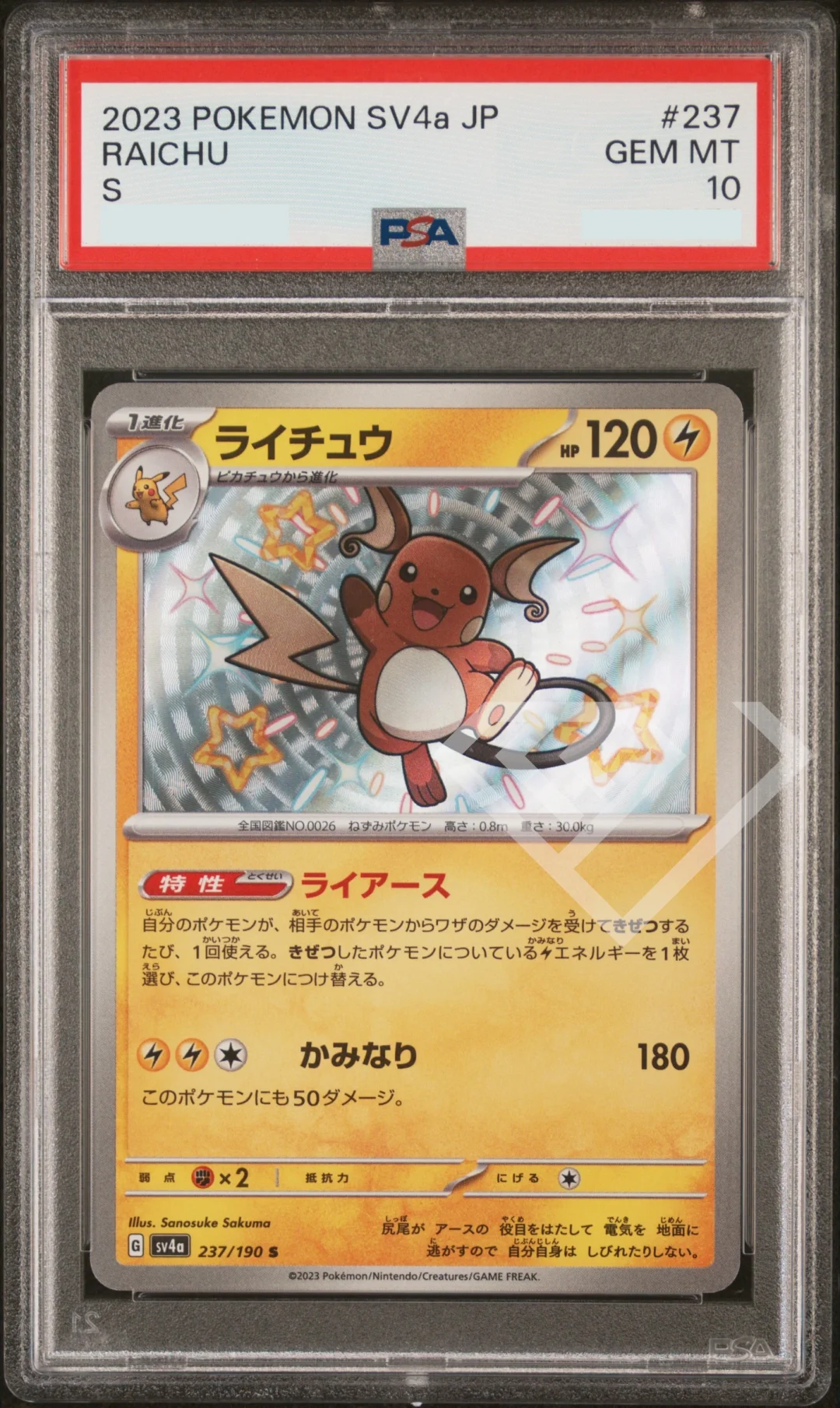 Raichu Shiny PSA 10 237 S SV4a Shiny Treasure Ex Japanese