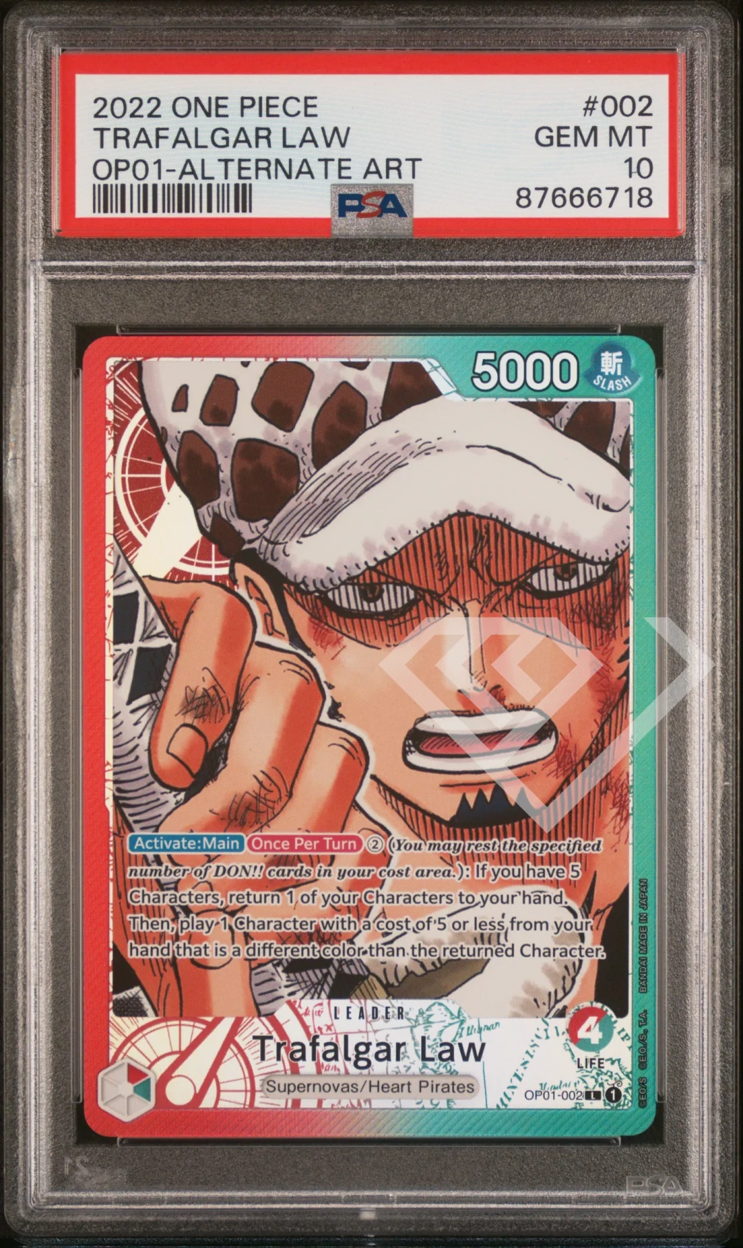 Trafalgar Law PSA 10 Alpha OP01-002 Leader Alternate Art English