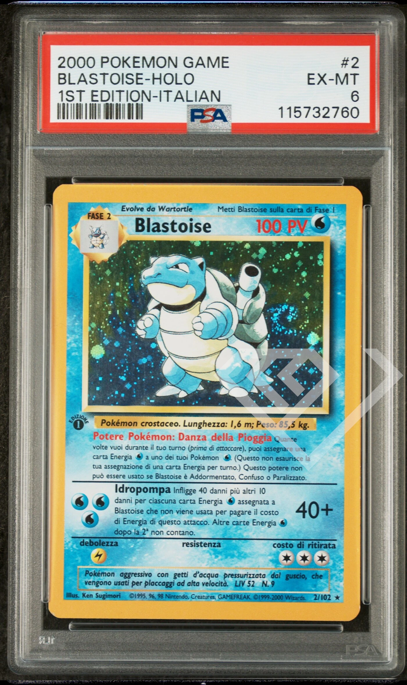 Blastoise 2/102 holo - psa 6 base set 1st edition italian - grading supplies italia - official site Blastoise 2/102 holo - psa 6 base set 1st edition italian