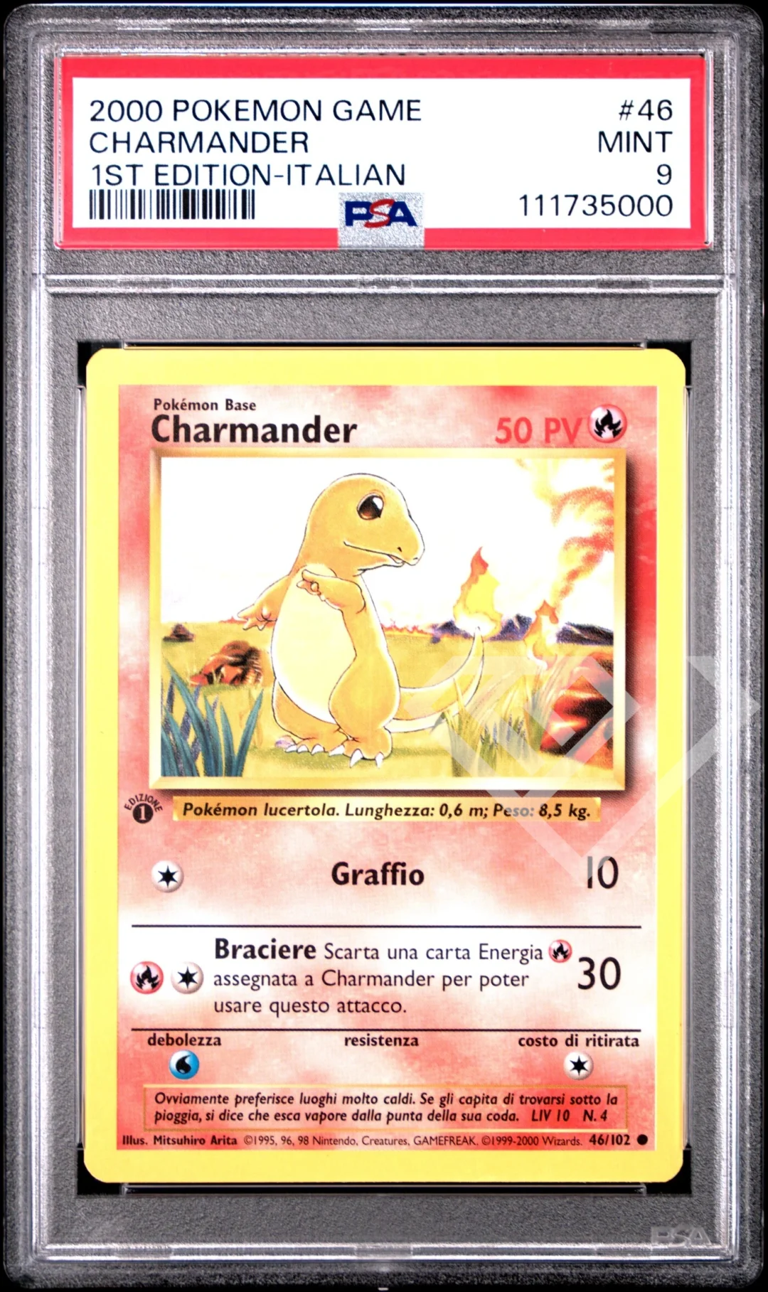 Charmander 46/102 - PSA 9 Base Set 1st Edition Italian
