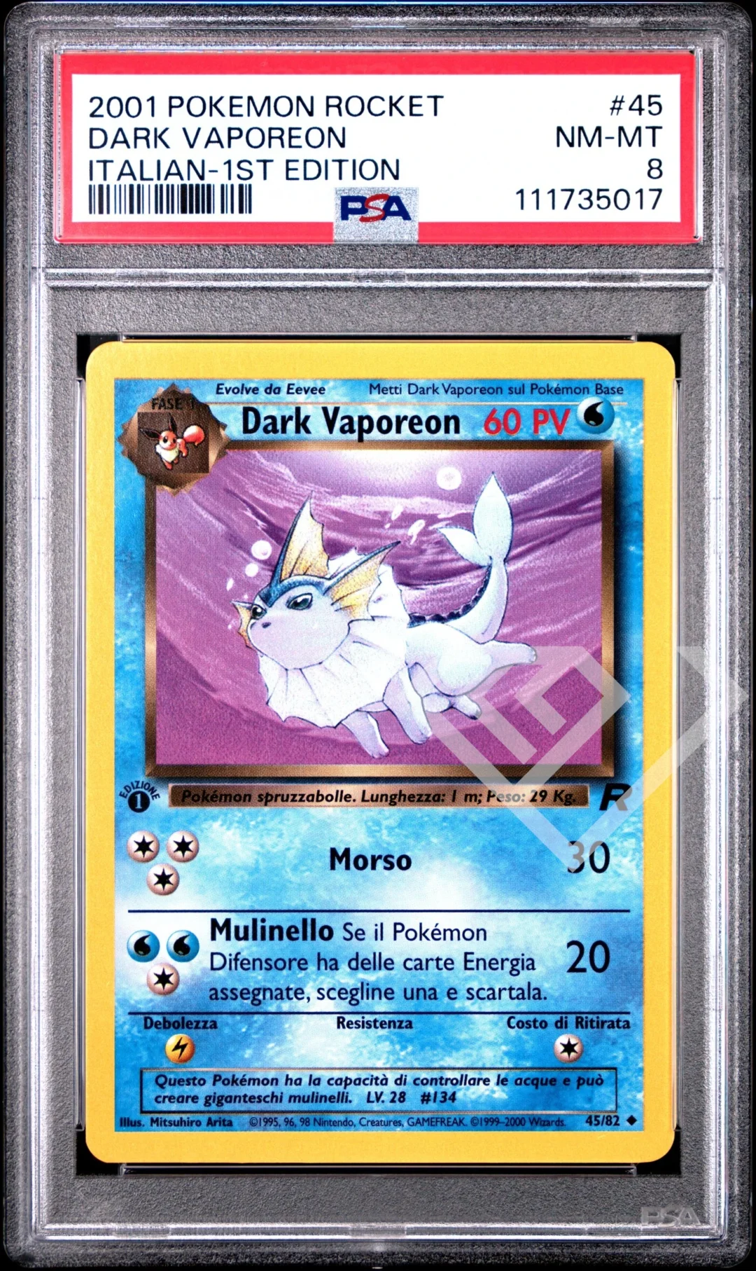 Dark Vaporeon 45/82 - PSA 8 Team Rocket 1st Edition Italian