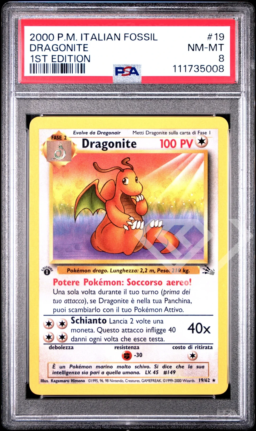 Dragonite 19/62 - PSA 8 Fossil 1st Edition Italian