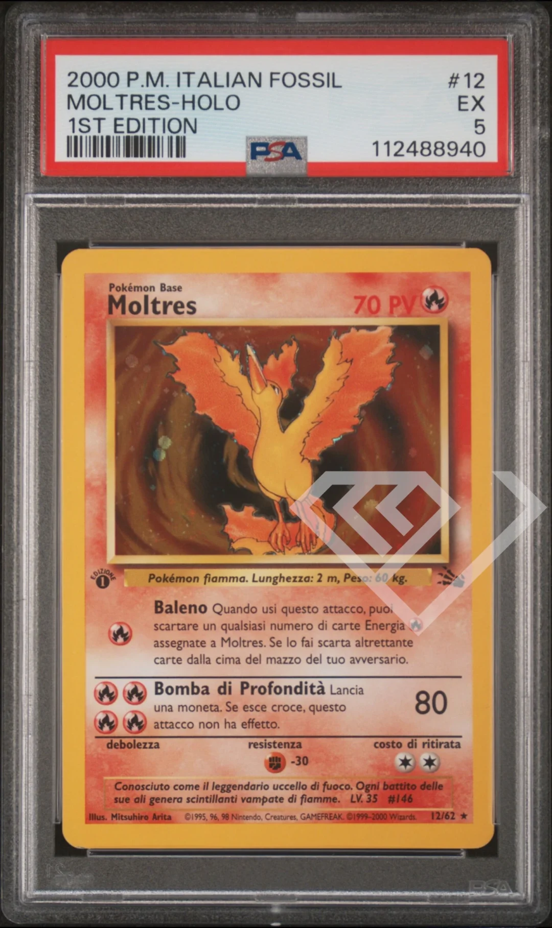 Moltres 12/62 Holo - PSA 5 Fossil 1st Edition Italian