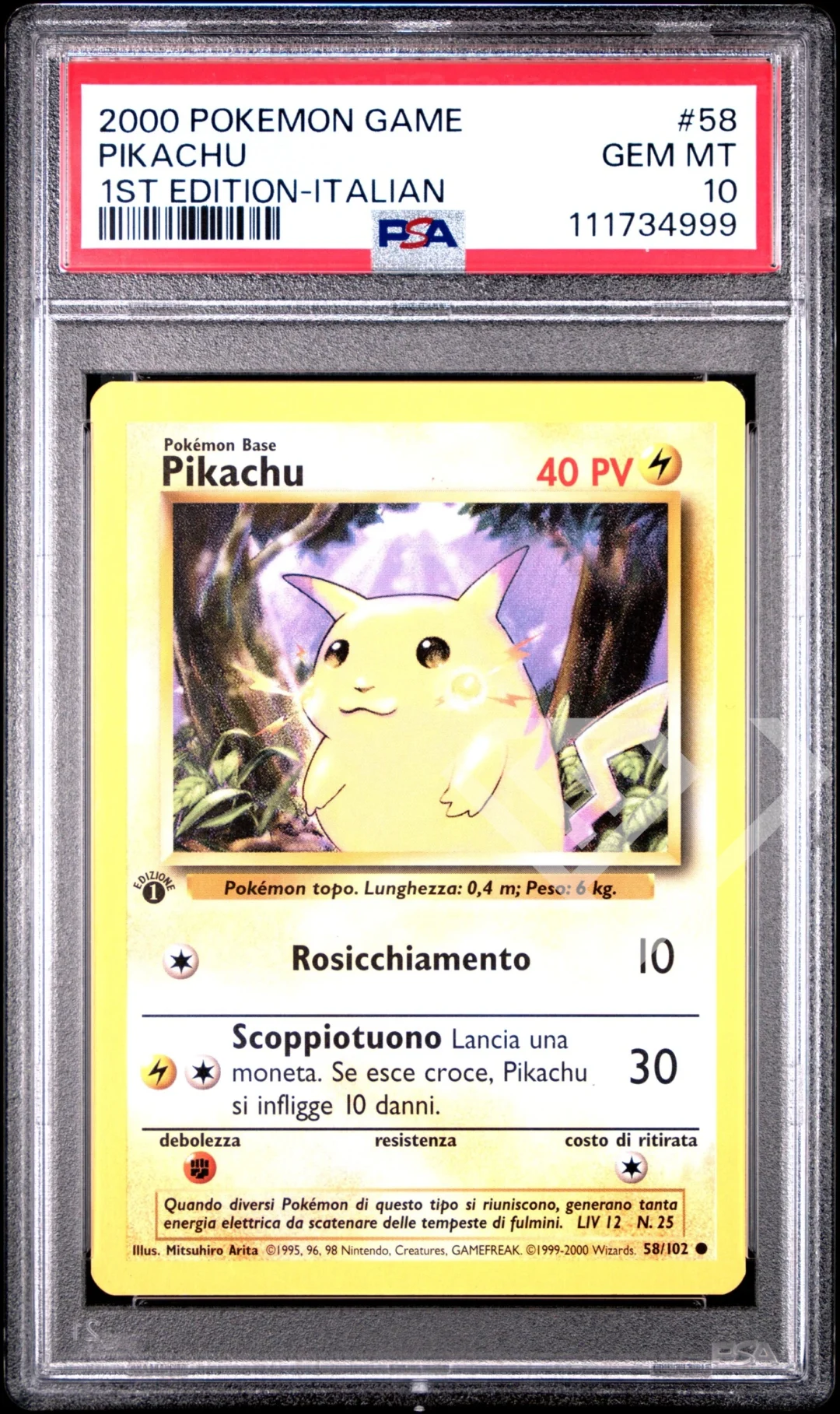 Pikachu 58/102 - PSA 10 Base Set 1st Edition Italian