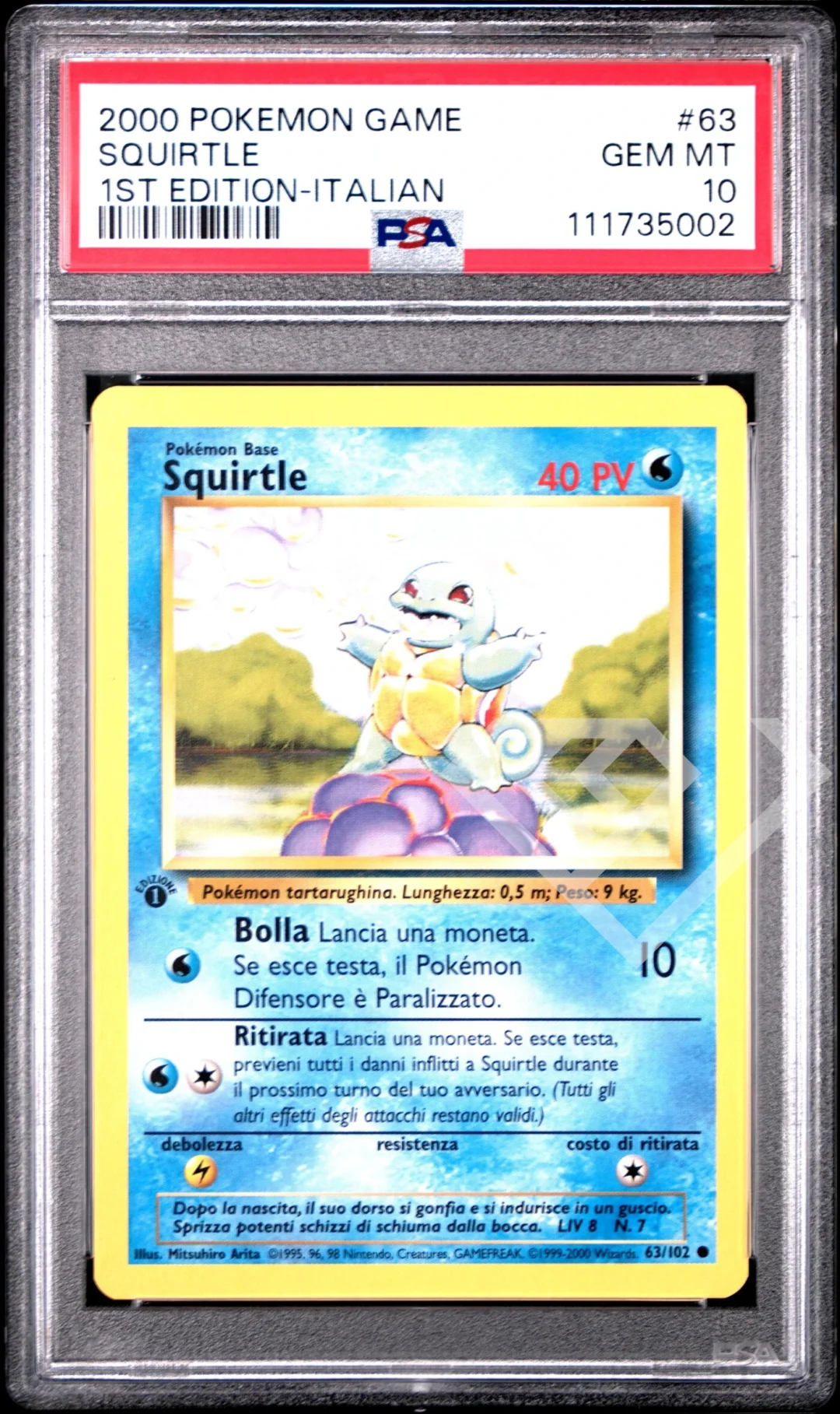 Squirtle 63/102 - PSA 10 Base Set 1st Edition Italian