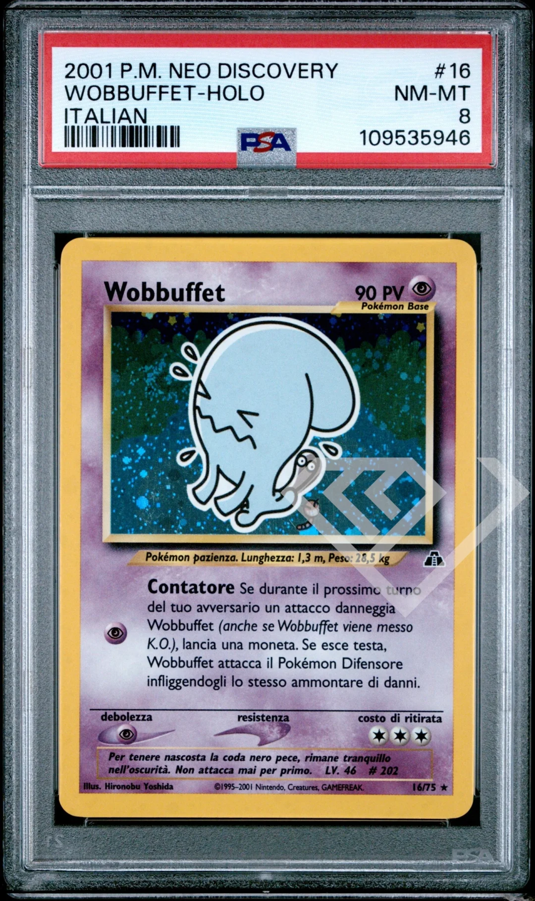 Wobbuffet 16/75 Holo- PSA 8 Neo Discovery Italian