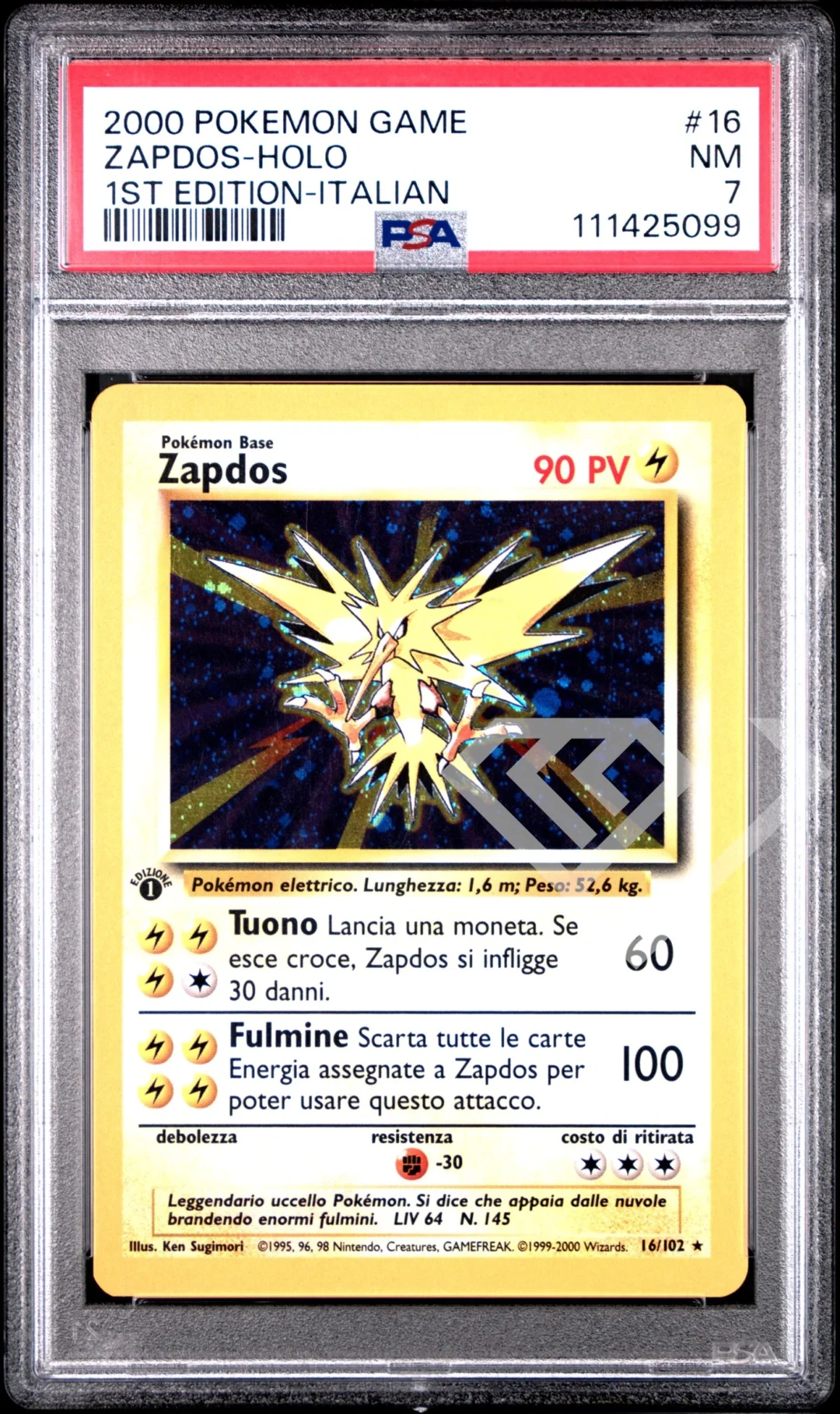 Zapdos 16/102 Holo - PSA 7 Base Set 1st Edition Italian
