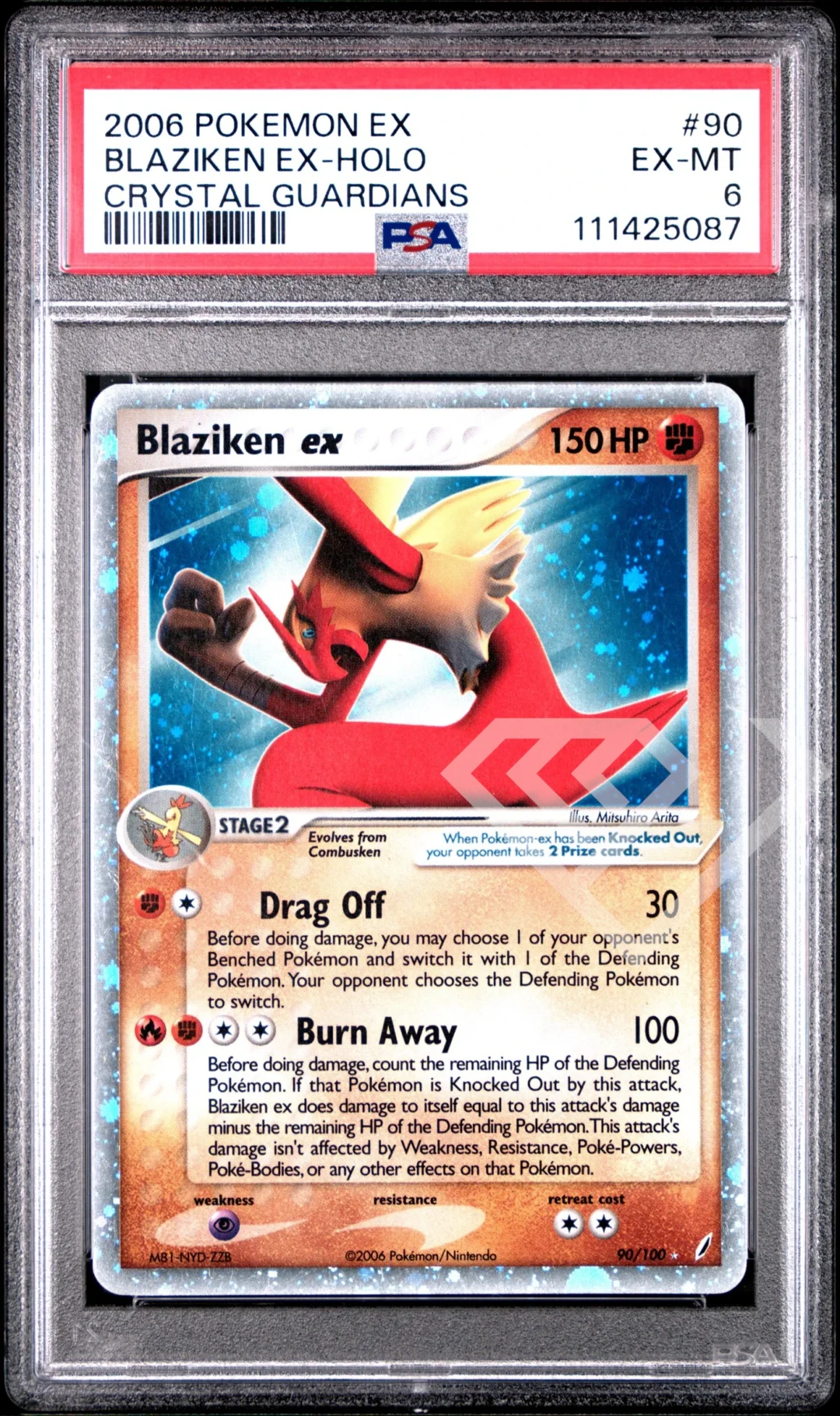 Blaziken EX 90/100 Holo - EX Crystal Guardians PSA 6 English