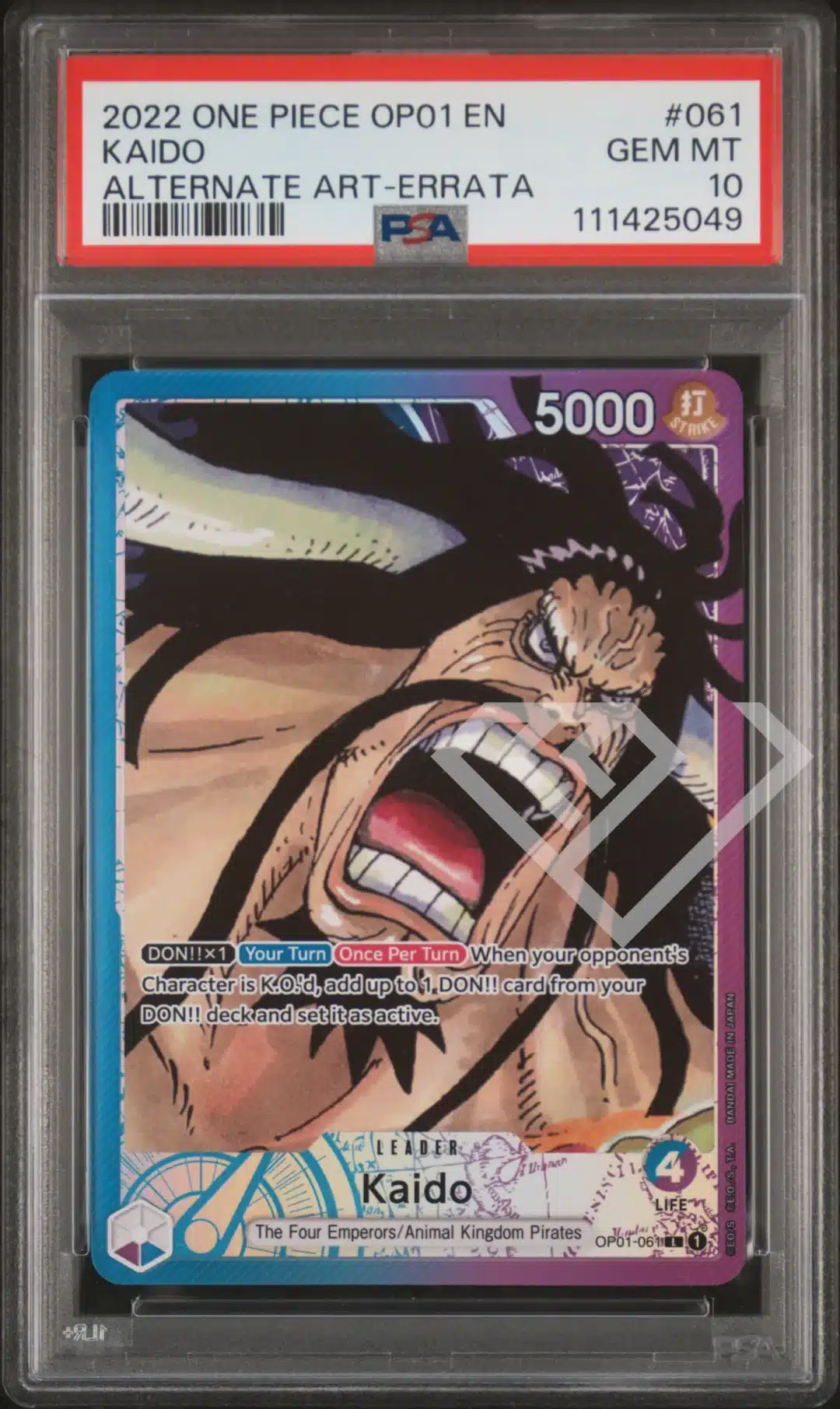 Kaido OP01-061 Leader Alternate Art - Errata Corridge PSA 10 English