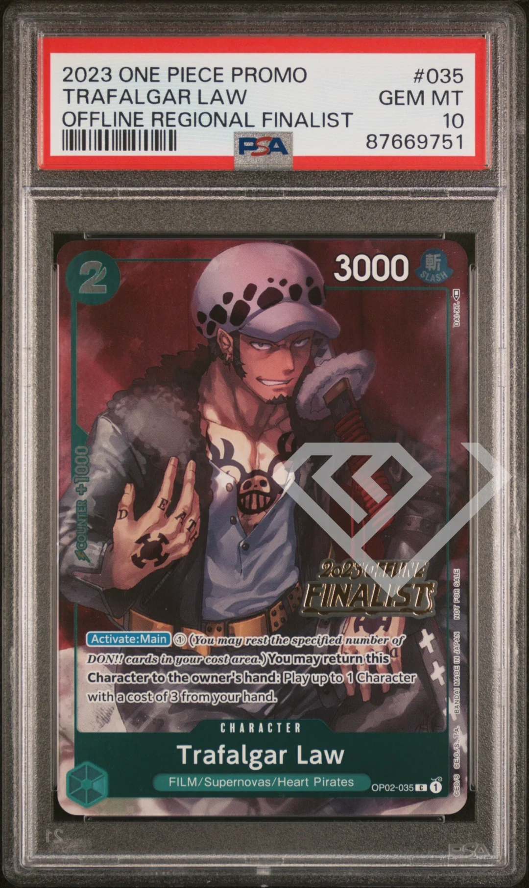 Trafalgar Law OP02-035 C Alternate Rare - 2023 Offline Regional Finalist PSA 10 English