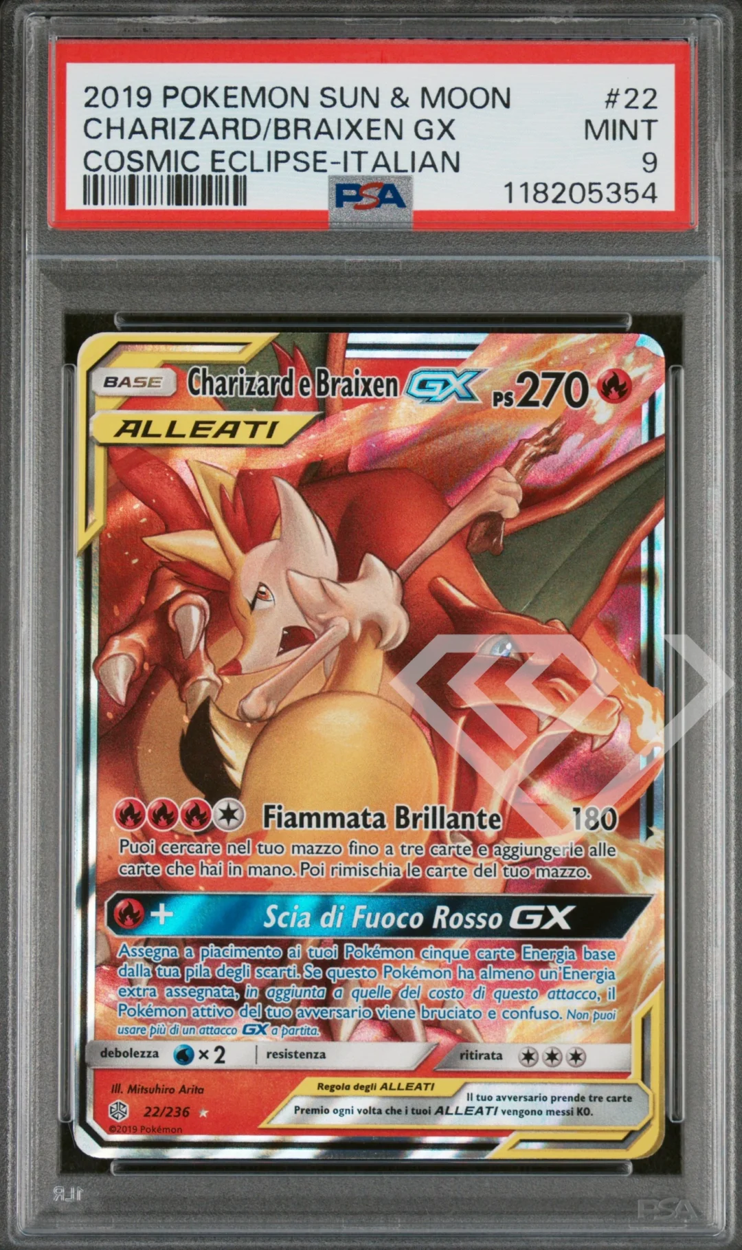 Charizard & Braixen GX 22/236 Cosmic Eclipse - PSA 9 Italian