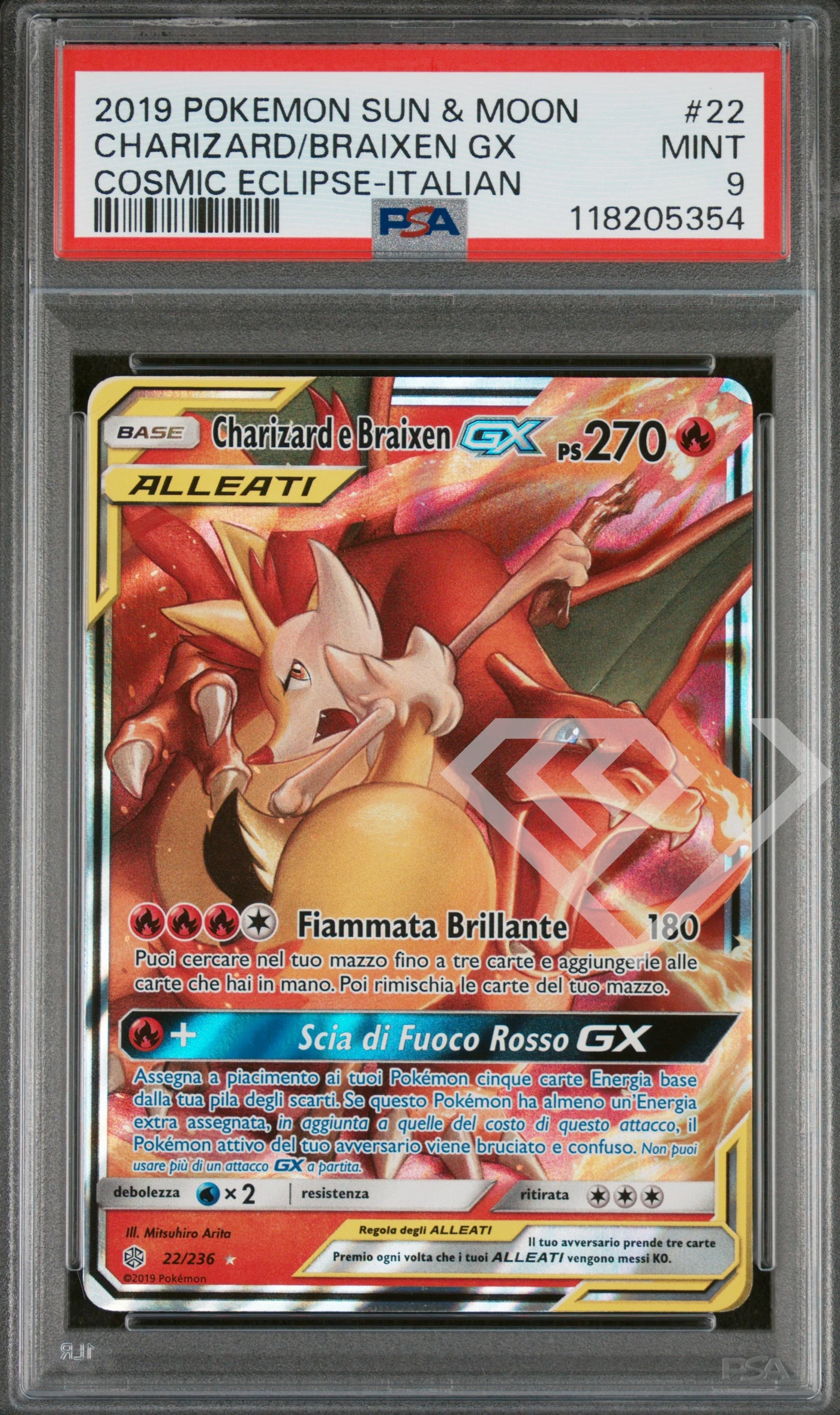 Charizard & braixen gx 22/236 cosmic eclipse - psa 9 italian - grading supplies italia - official site Charizard & braixen gx 22/236 cosmic eclipse - psa 9 italian