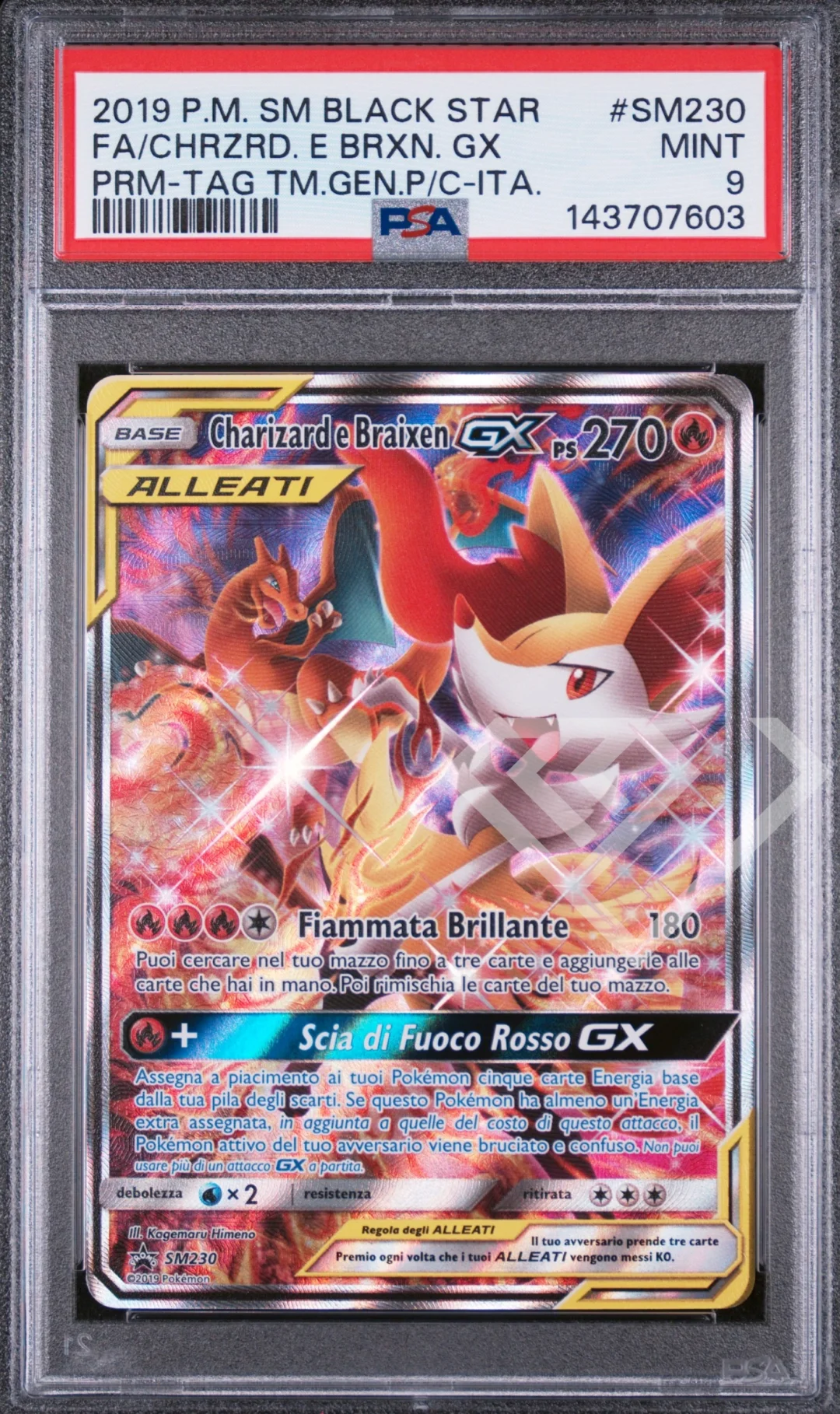 Charizard e Braixen GX SM230 Tag Team Promo - PSA 9 Italian