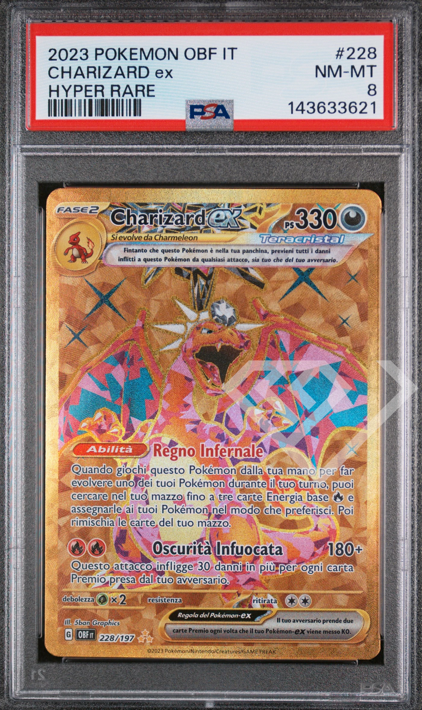 Charizard ex 228/197 obf obsidian flame - psa 8 italian - grading supplies italia - official site Charizard ex 228/197 obf obsidian flame - psa 8 italian