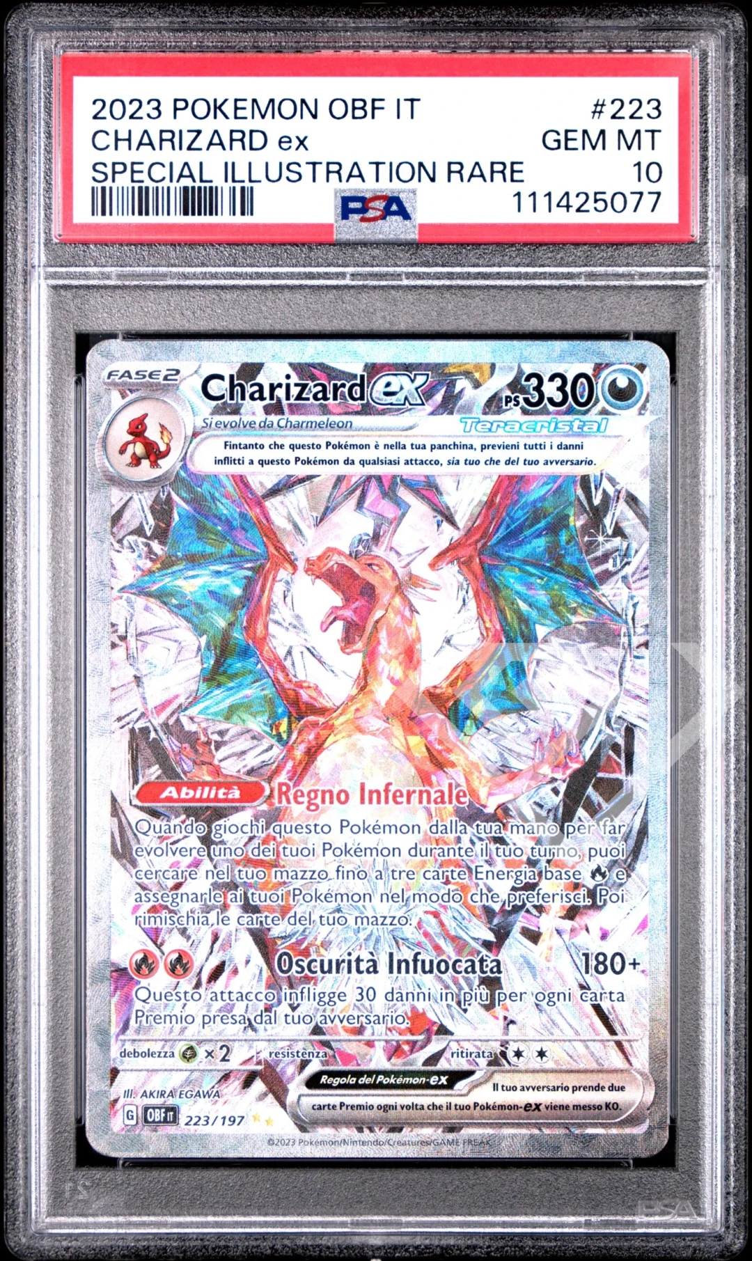 Charizard ex 223/197 SIR - OBF Obsidian Flame/Ossidiana Infuocata PSA 10 Italian