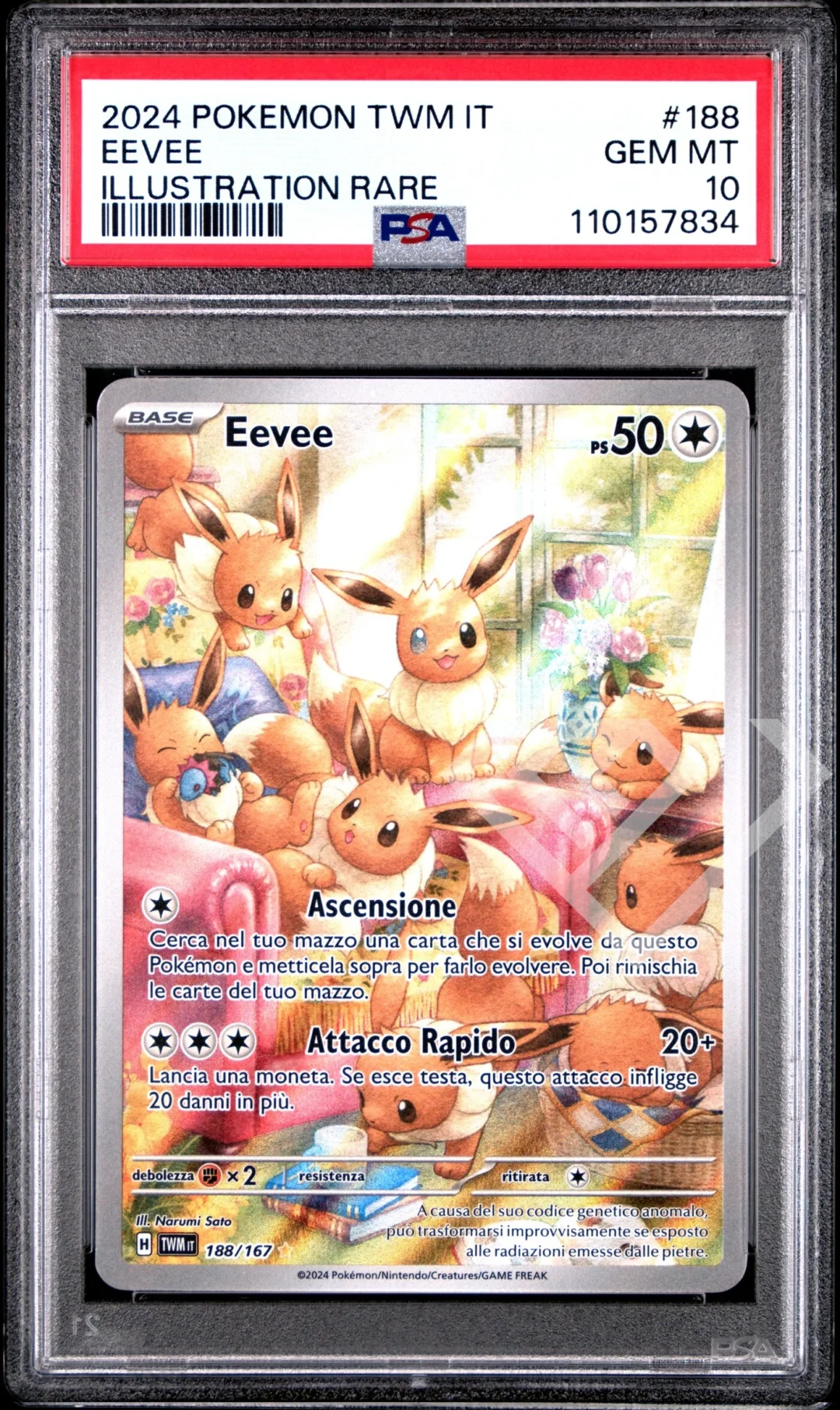 Eevee 188/167 Illustration Rare - TWM Twilight Masquerade/Crepuscolo Mascherato PSA 10 Italian