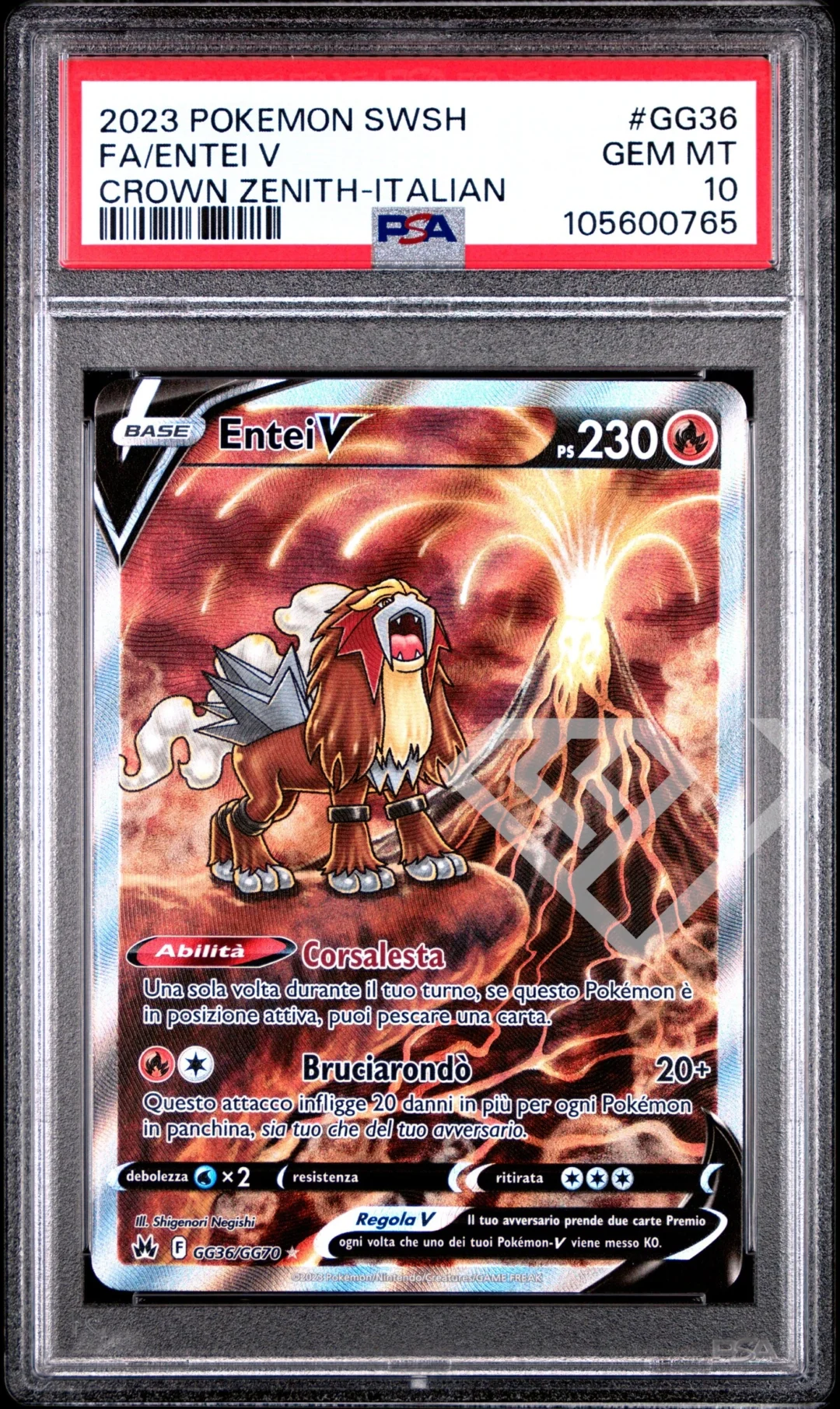 Entei V GG36/GG70 Galarian Gallery - Crown Zenith/Zenith Regale PSA 10 Italian