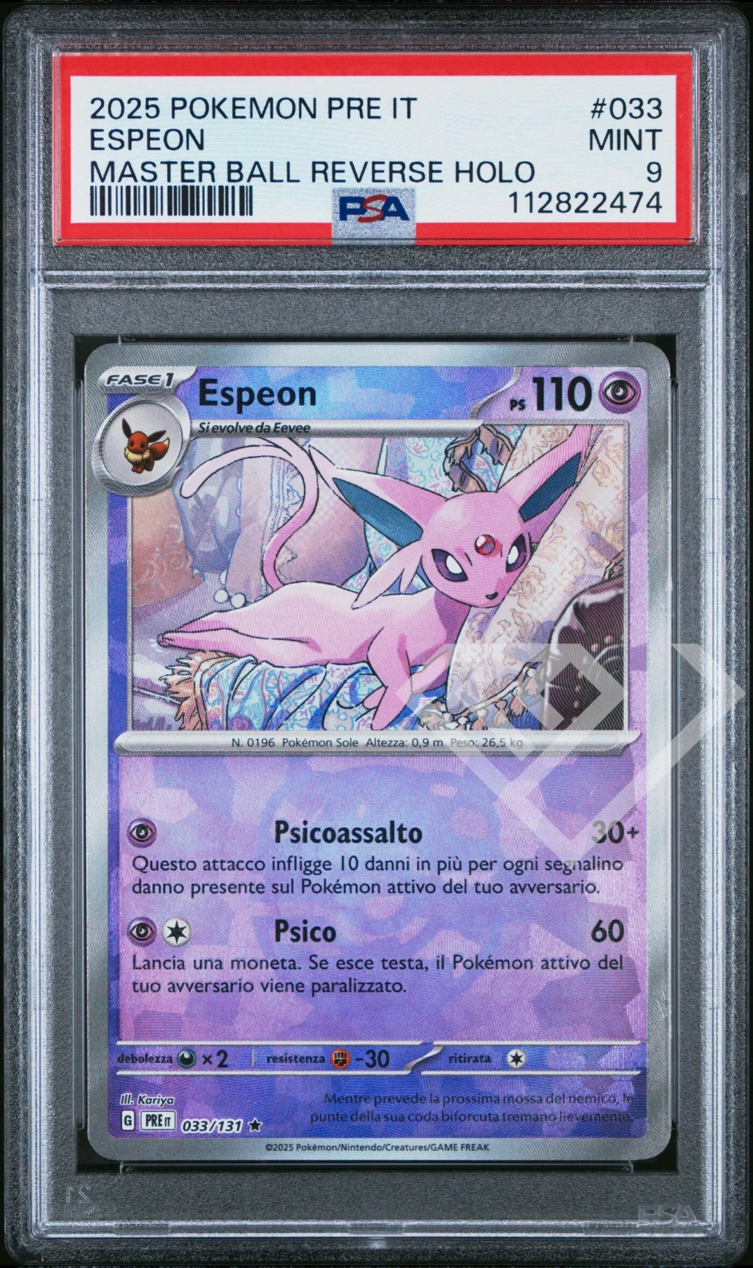 Espeon 033/131 Master Ball Reverse PRE Prismatic Evolution - PSA 9 Italian