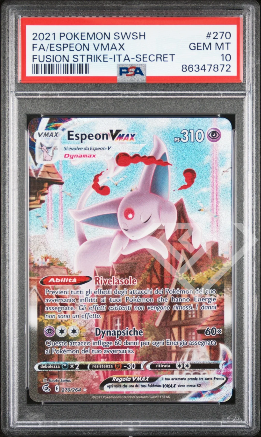 Pokémon Card Espeon VMax 270/264 Secret - Fusion Strike/Colpo Fusione PSA 10 Italian