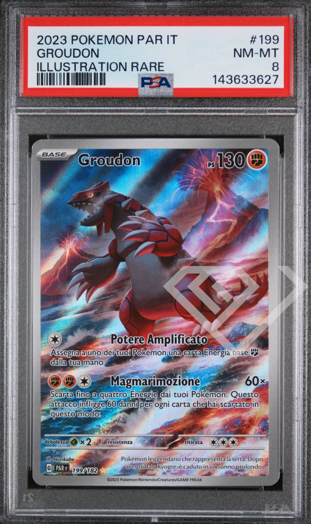 Groudon 199/182 Illustration Rare PAR Paradox Rift - PSA 8 Italian
