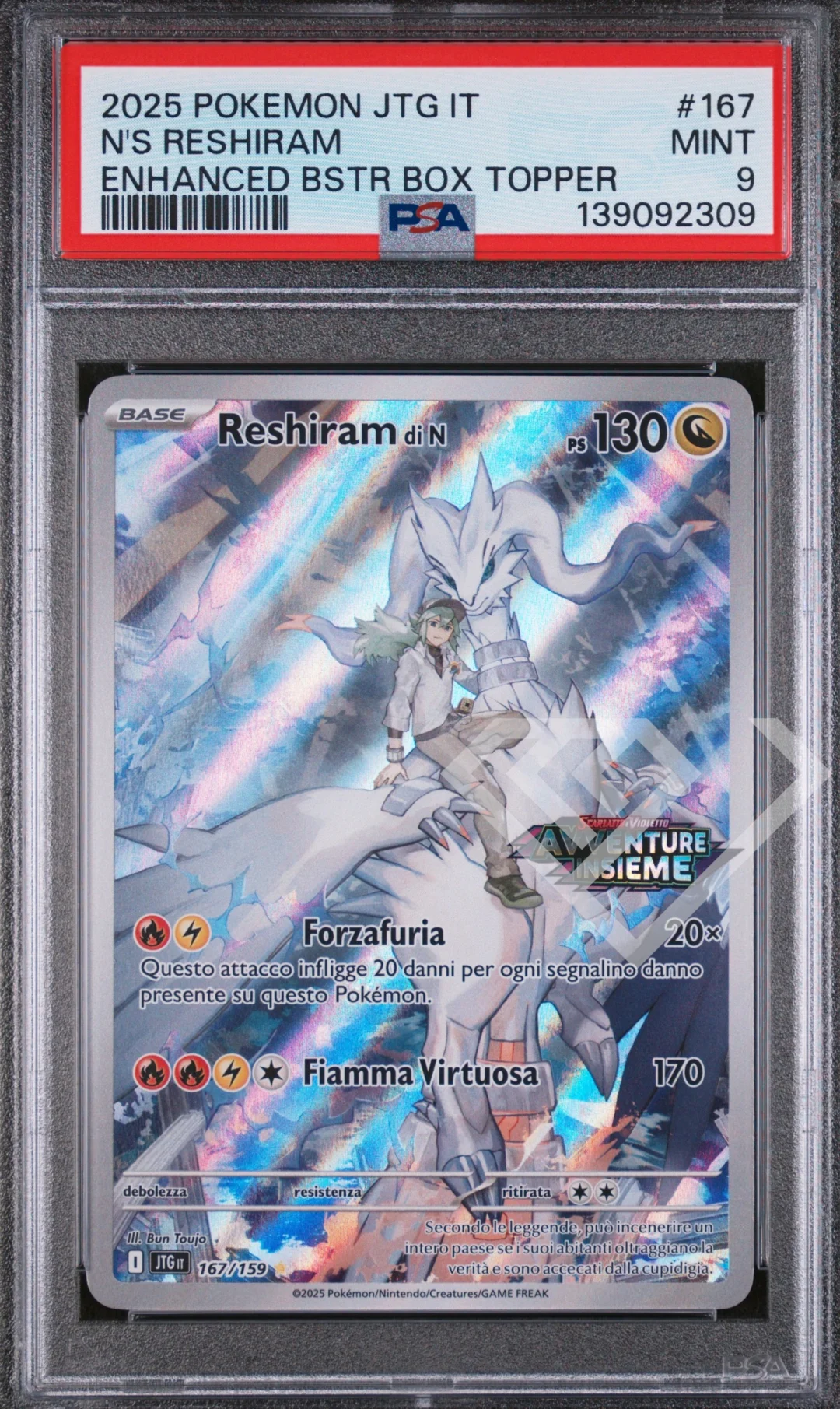 N's Reshiram 167/159 Box Topper - JTG Journey Together/Avventure Insieme PSA 9 Italian