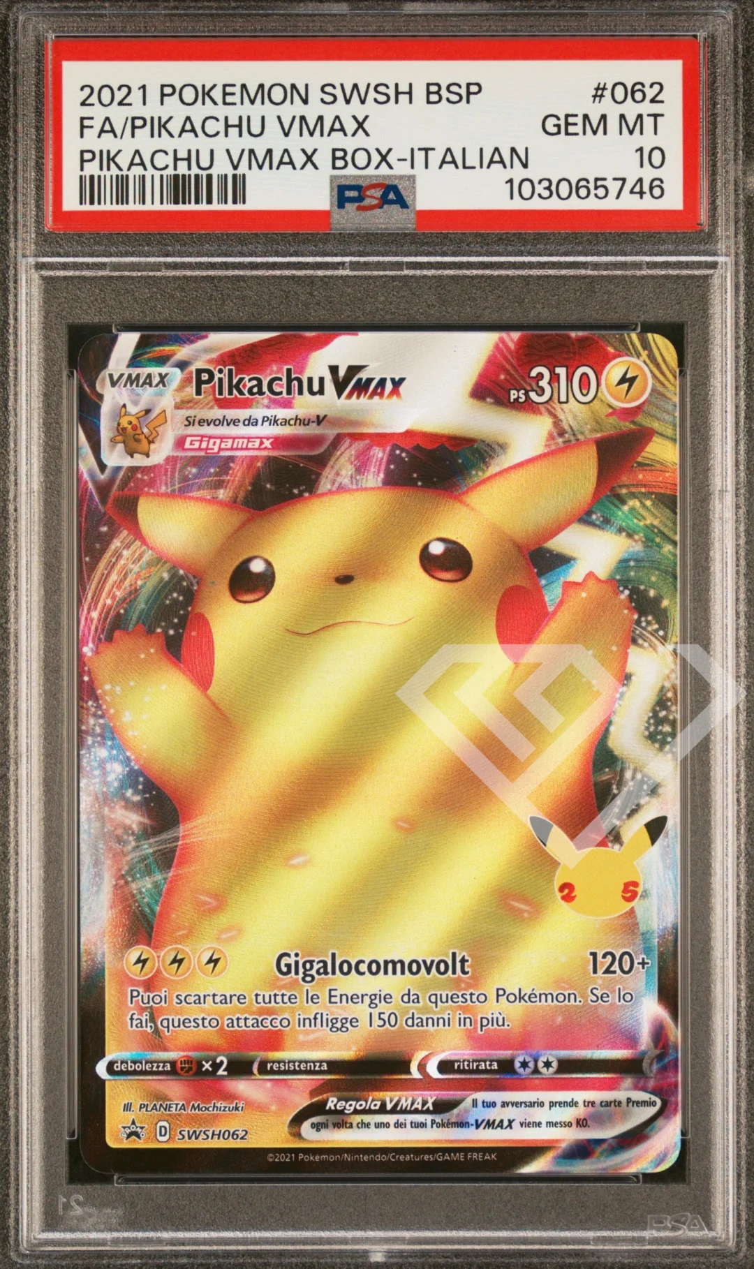 Pikachu VMax SWSH 062 Pikachu Vmax Celebrations Box - PSA 10 Italian