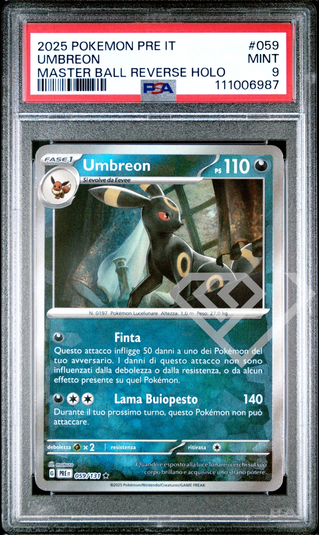 Umbreon 059/131 Master Ball Reverse - PRE Prismatic Evolution/Evoluzioni Prismatiche PSA 9 Italian