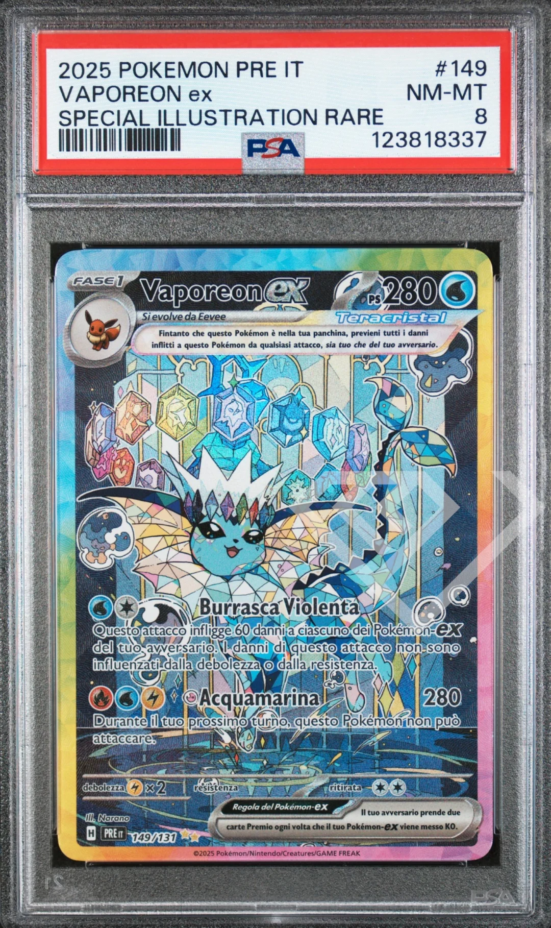 Vaporeon ex 149/131 SIR - PRE Prismatic Evolution/Evoluzioni Prismatiche PSA 8 Italian