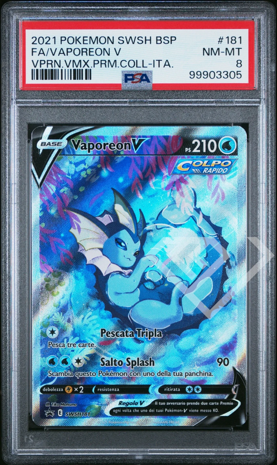 Vaporeon V SWSH 181 Promo - Vaporeon VMax Premium Collection PSA 8 Italian