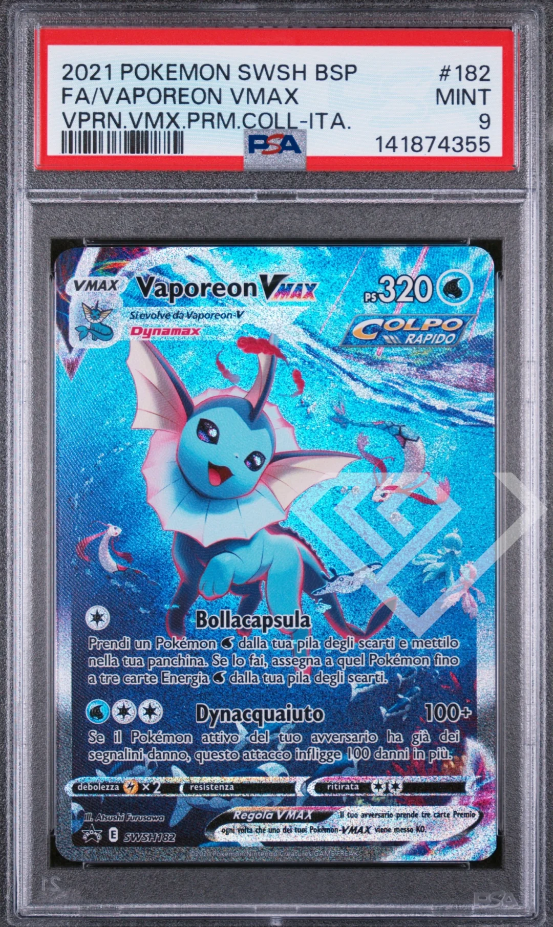 Vaporeon VMax SWSH 182 Promo - Vaporeon VMax Premium Collection PSA 9 Italian